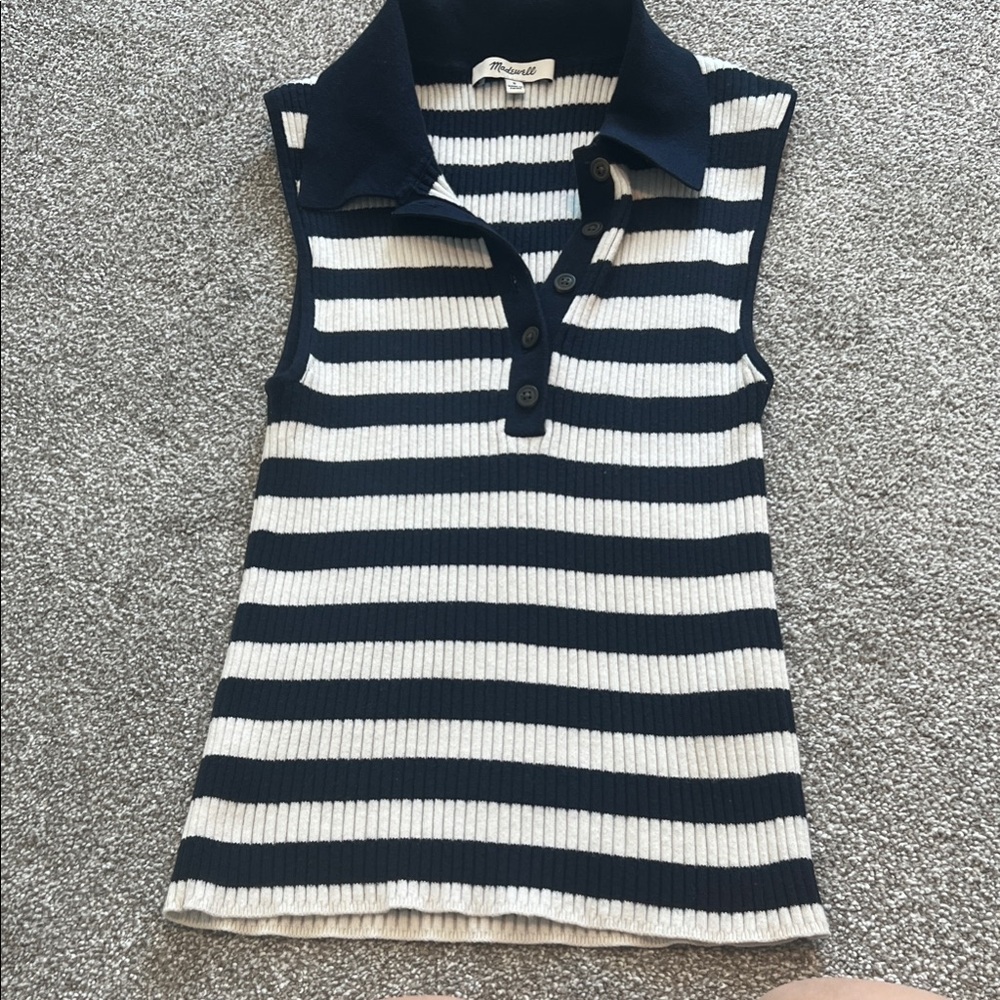 Madewell Navy and White Striped Knit Top